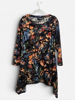 Attitudes by Renee Velvet Burnout Floral Tunic M Boho Artsy Keyhole Back